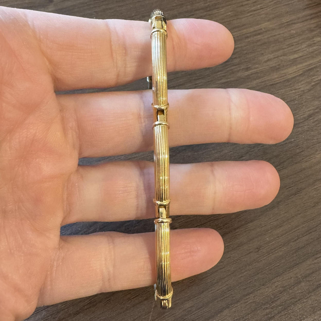 14k Yellow Gold 22.6g Vintage UnoAErre 6mm Ribbed Bar Link Bracelet Italy 7"