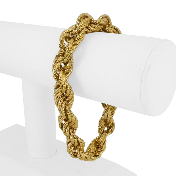 18k Yellow Gold 14.7g Sparkling Thick 12mm Rope Bracelet Italy 8.25