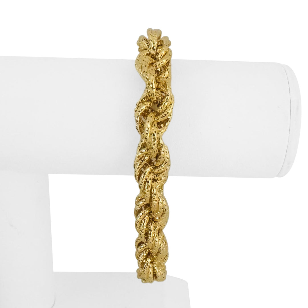 18k Yellow Gold 14.7g Sparkling Thick 12mm Rope Bracelet Italy 8.25"
