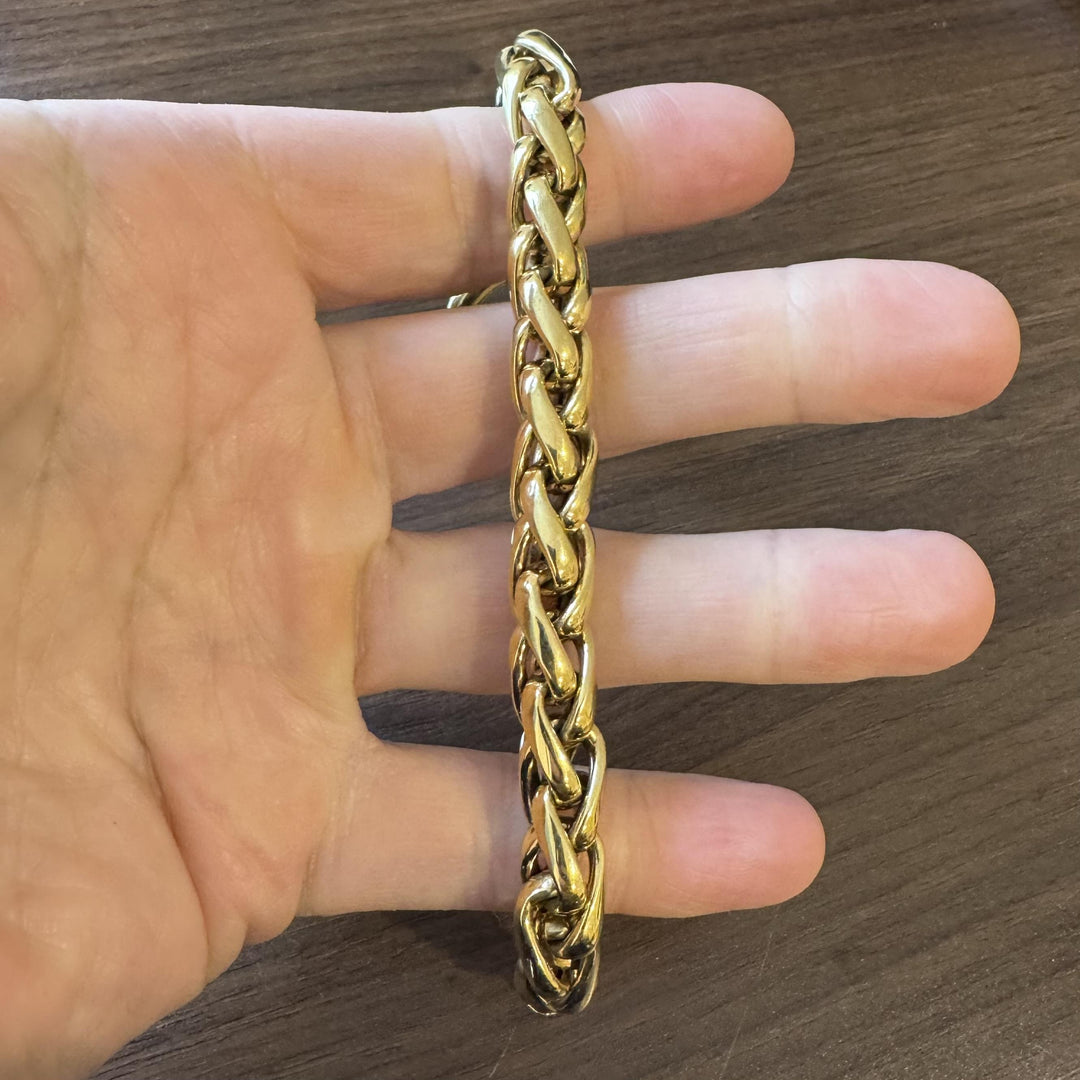 14k Yellow Gold 32.3g Big Thick 10mm Wheat Link Bracelet Italy 8"