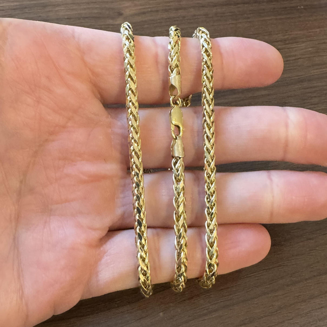 14k Yellow Gold 16g Polished 4mm Wheat Link Chain Necklace 24"