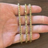14k Yellow Gold 16g Polished 4mm Wheat Link Chain Necklace 24"