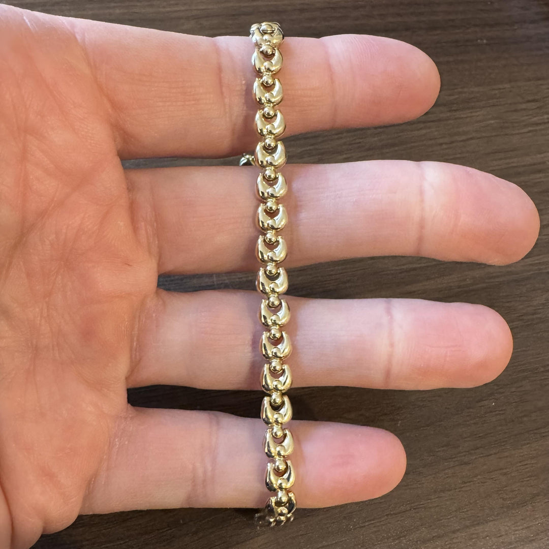 14k Yellow Gold 5.7g Hollow Light 6mm Milor Fancy Link Bracelet Italy 7.25"