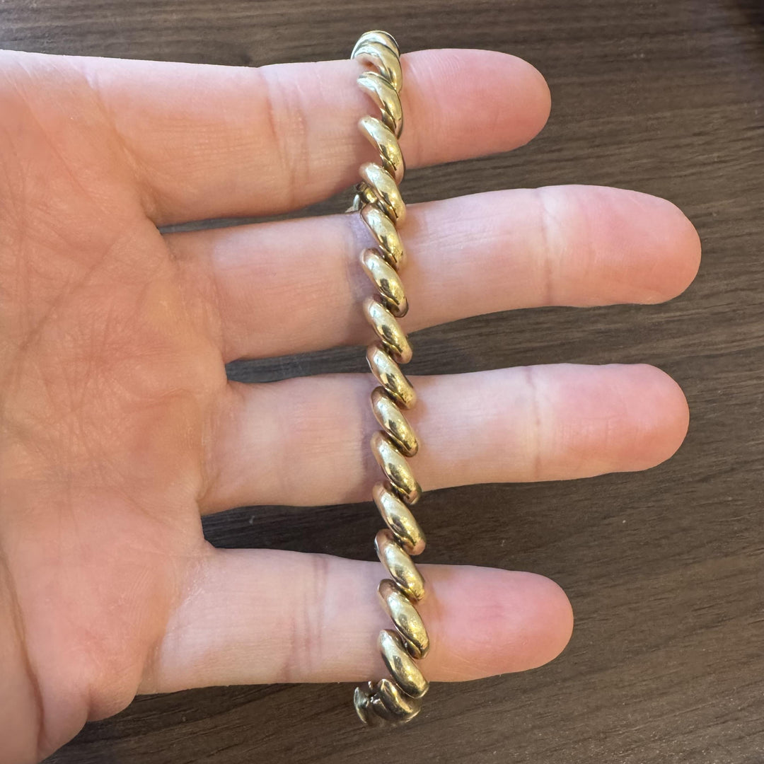 14k Yellow Gold 19.3g Ladies Polished 7.5mm San Marco Link Bracelet Italy 7.25"