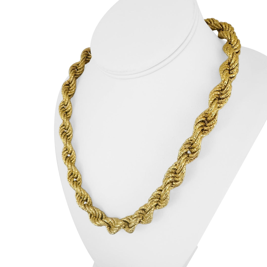 18k Yellow Gold 38g Sparkling Thick 12mm Rope Necklace Italy 20"
