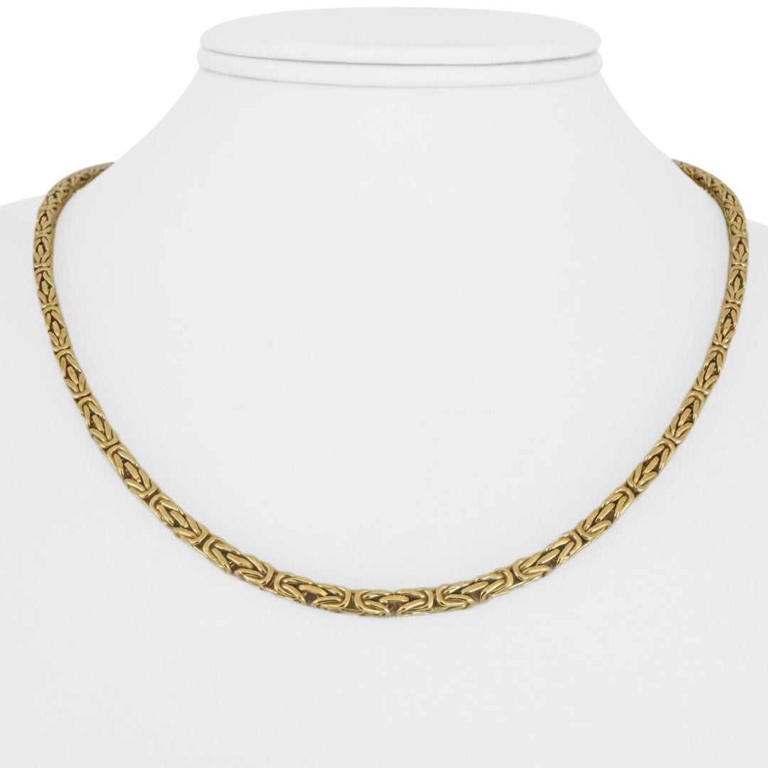 18k Yellow Gold 29g Solid Heavy 3mm Squared Byzantine Link Necklace Italy 17.5"