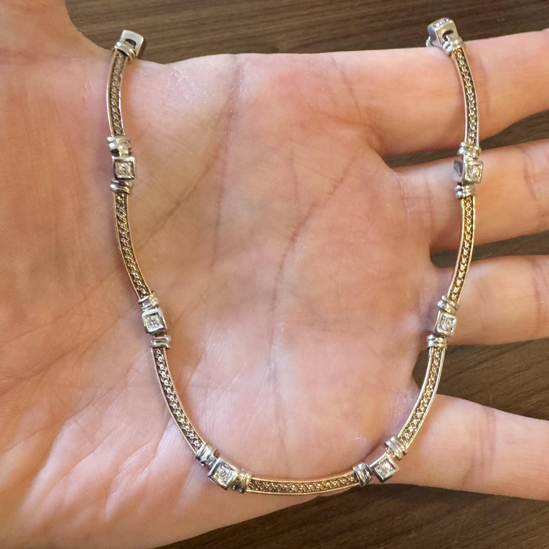 14k Rose and White Gold 26g Vintage Diamond Station Panel Link Necklace 16"