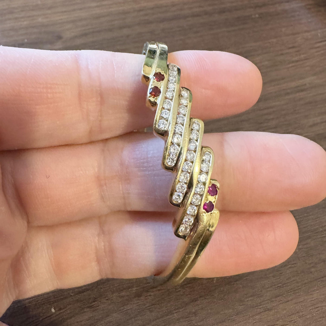 14k Yellow Gold 22g Ruby and 1cttw Diamond Fancy Bangle Bracelet 7"