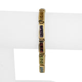 14k Yellow Gold 13.2g Princess Cut Multi Gemstone Bar Link Bracelet 7"