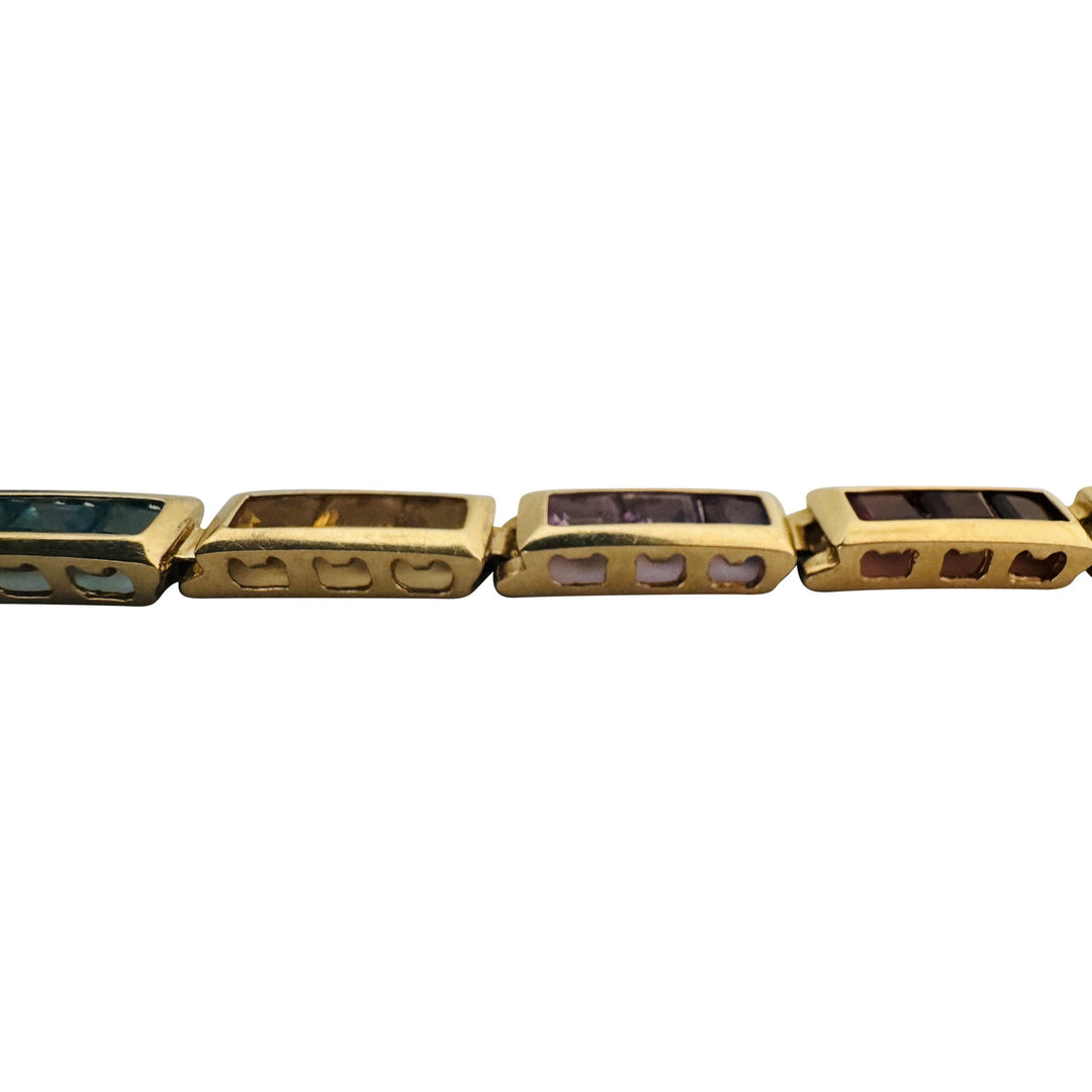 14k Yellow Gold 13.2g Princess Cut Multi Gemstone Bar Link Bracelet 7"