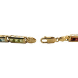 14k Yellow Gold 13.2g Princess Cut Multi Gemstone Bar Link Bracelet 7"