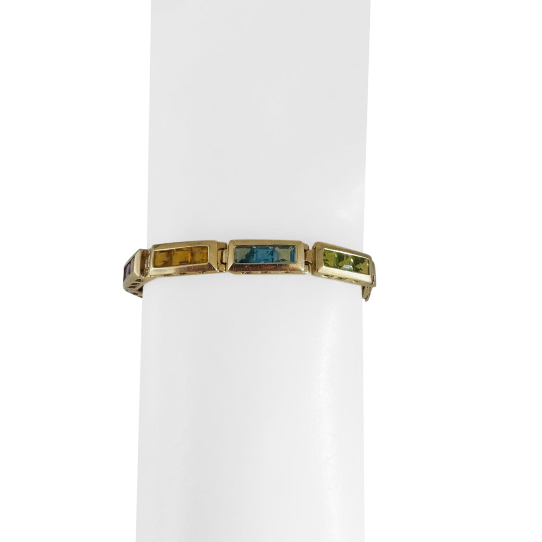 14k Yellow Gold 13.2g Princess Cut Multi Gemstone Bar Link Bracelet 7"