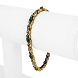 14k Yellow Gold Emerald and Diamond 10.5g Ladies X Link Bracelet 7"