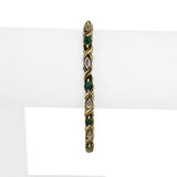 14k Yellow Gold Emerald and Diamond 10.5g Ladies X Link Bracelet 7"