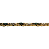 14k Yellow Gold Emerald and Diamond 10.5g Ladies X Link Bracelet 7"