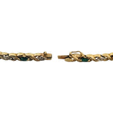 14k Yellow Gold Emerald and Diamond 10.5g Ladies X Link Bracelet 7"