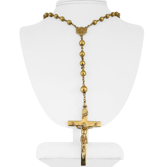 14k Yellow Gold 45.7g Vintage Heavy Beaded Rosary Necklace 32