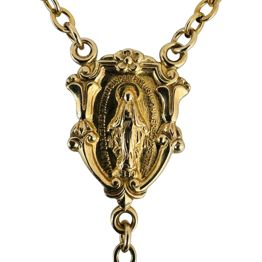 14k Yellow Gold 45.7g Vintage Heavy Beaded Rosary Necklace 32"