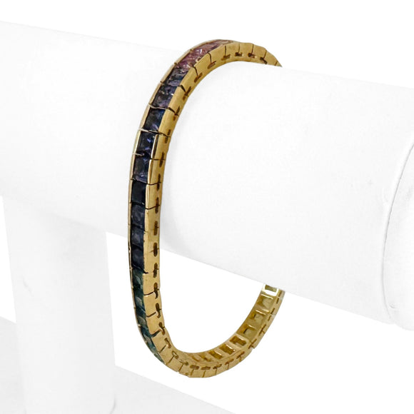 14k Yellow Gold 17.5g Solid Ladies Multi Gemstone Rainbow Tennis Bracelet 7