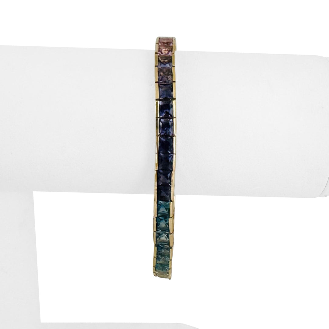 14k Yellow Gold 17.5g Solid Ladies Multi Gemstone Rainbow Tennis Bracelet 7"