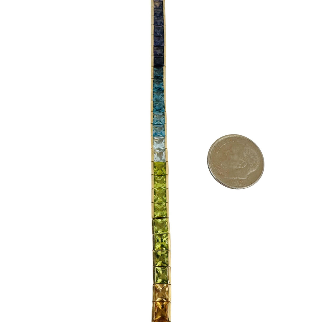 14k Yellow Gold 17.5g Solid Ladies Multi Gemstone Rainbow Tennis Bracelet 7"