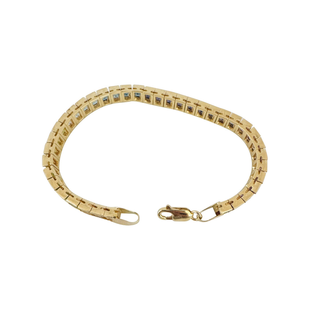 14k Yellow Gold 17.5g Solid Ladies Multi Gemstone Rainbow Tennis Bracelet 7"