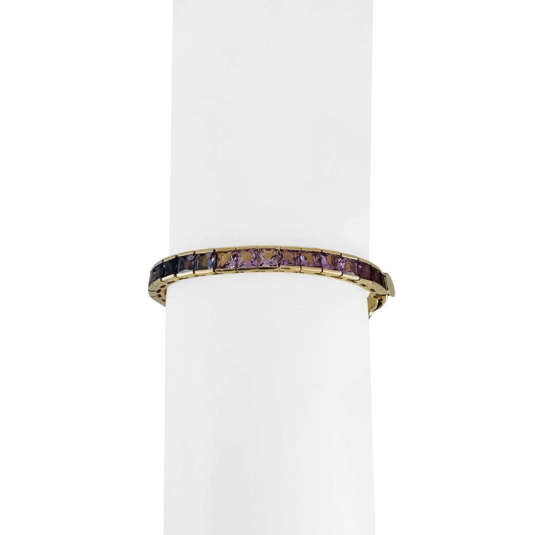 14k Yellow Gold 17.5g Solid Ladies Multi Gemstone Rainbow Tennis Bracelet 7"