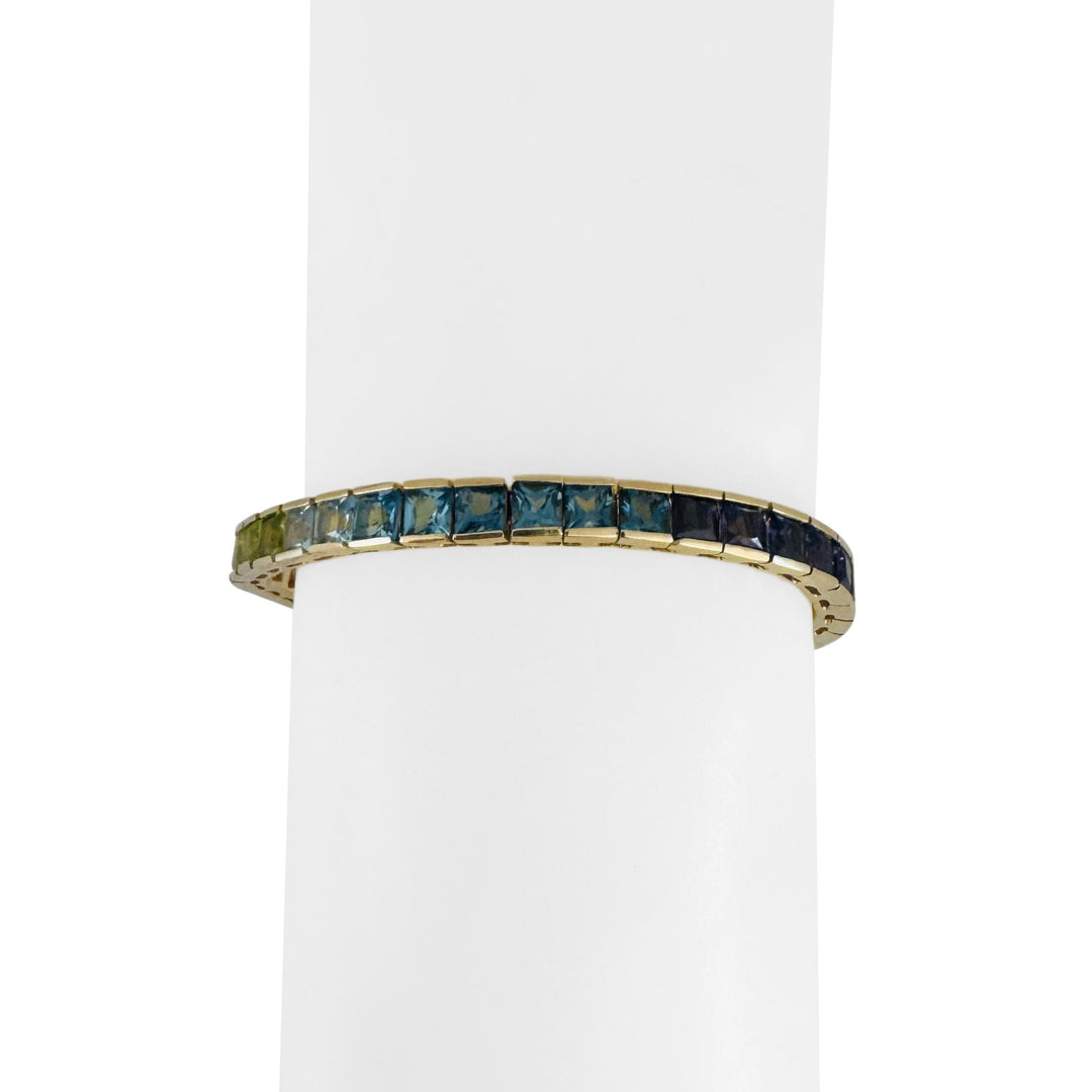 14k Yellow Gold 17.5g Solid Ladies Multi Gemstone Rainbow Tennis Bracelet 7"