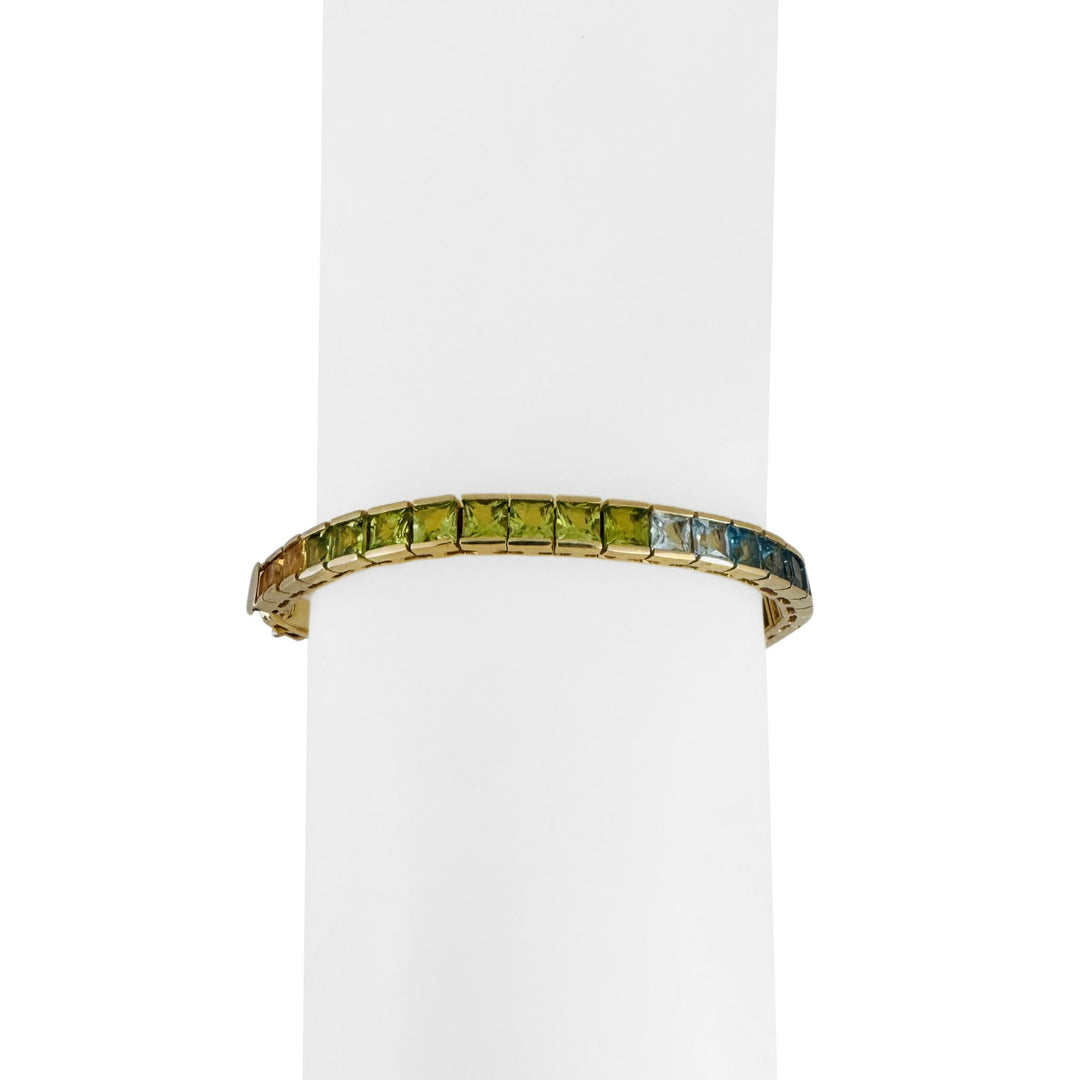 14k Yellow Gold 17.5g Solid Ladies Multi Gemstone Rainbow Tennis Bracelet 7"
