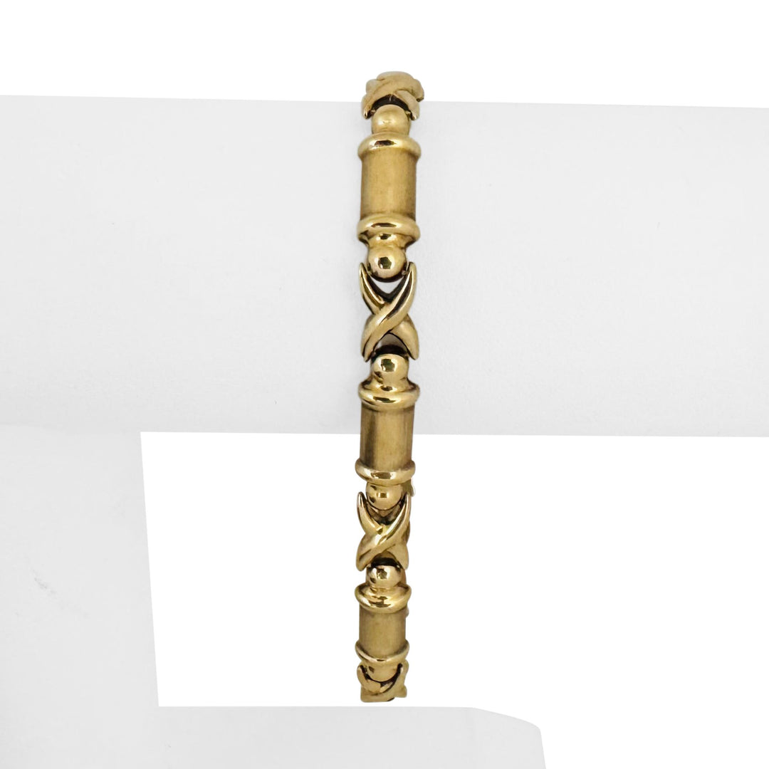 14k Yellow Gold 10.3g Vintage Ladies 7mm Fancy X Link Bracelet 8"