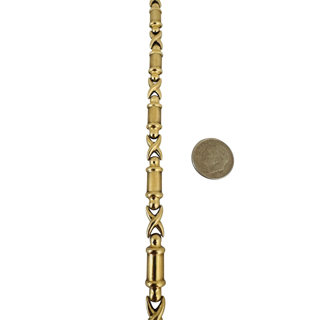 14k Yellow Gold 10.3g Vintage Ladies 7mm Fancy X Link Bracelet 8"