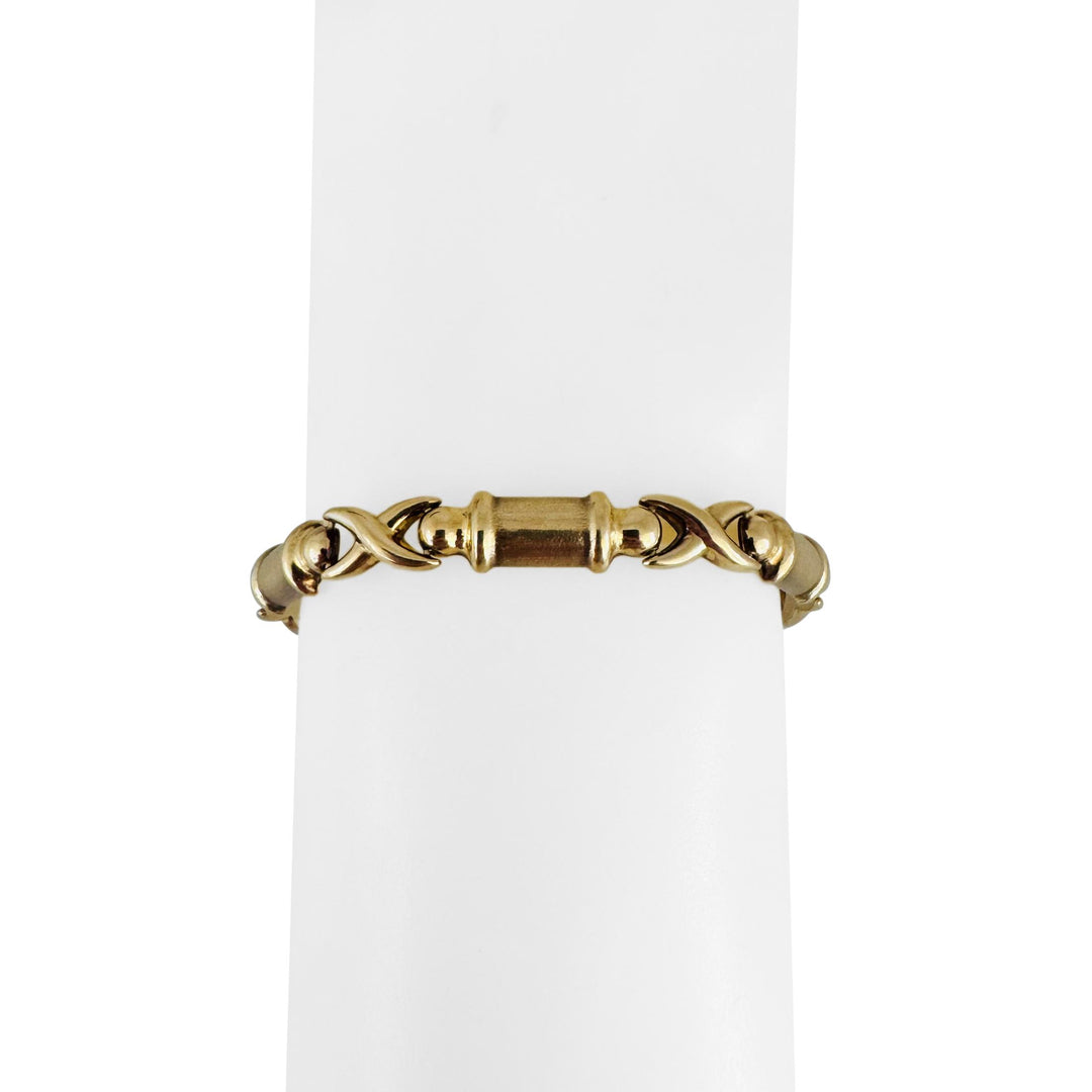 14k Yellow Gold 10.3g Vintage Ladies 7mm Fancy X Link Bracelet 8"