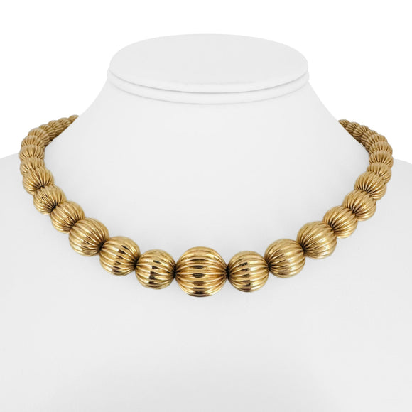 14k Yellow Gold 26.2g Vintage Ladies Graduated Ribbed Ball Link Necklace 16