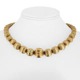 14k Yellow Gold 26.2g Vintage Ladies Graduated Ribbed Ball Link Necklace 16"