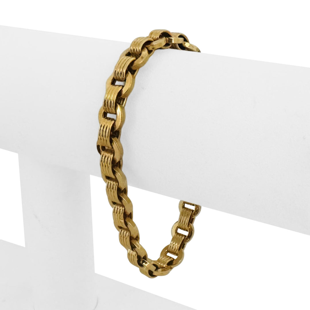 14k Yellow Gold 13.3g Vintage Ladies 8mm Fancy Circle Link Bracelet Italy 7"