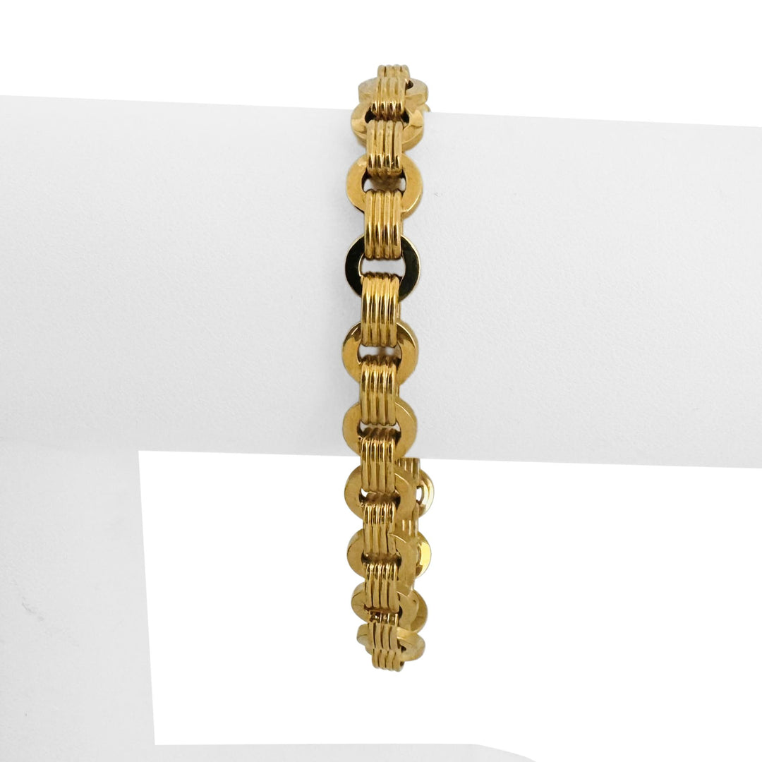 14k Yellow Gold 13.3g Vintage Ladies 8mm Fancy Circle Link Bracelet Italy 7"