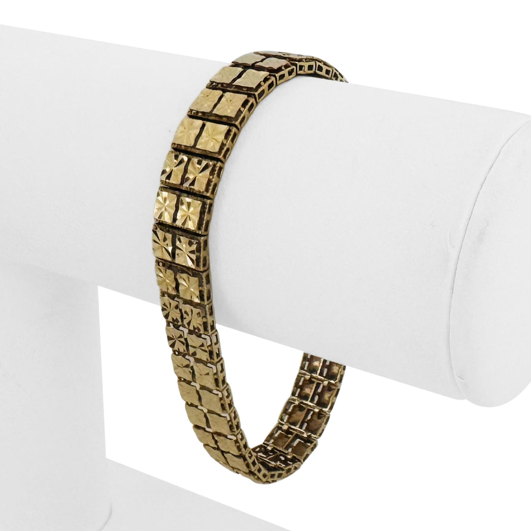 14k Yellow Gold 15g Solid Ladies 9mm Squared Diamond Cut Circle Bracelet 7"