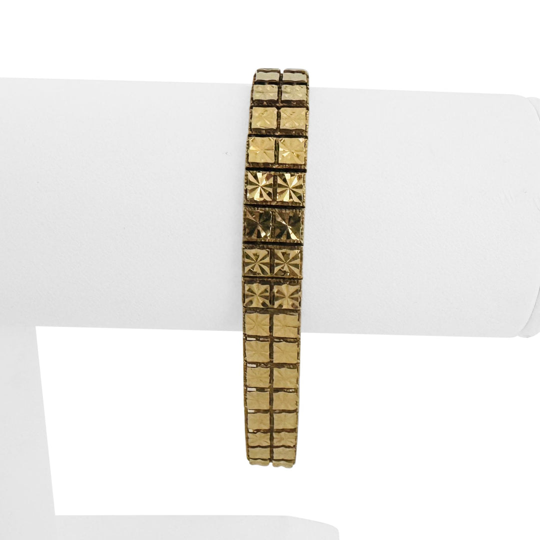 14k Yellow Gold 15g Solid Ladies 9mm Squared Diamond Cut Circle Bracelet 7"