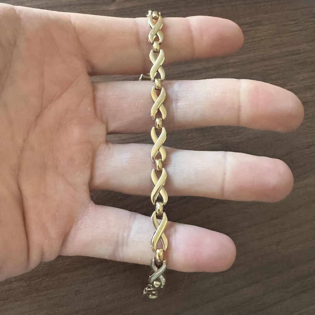 14k Yellow Gold 10.5g Ladies Vintage 6.5mm Fancy X Link Bracelet Italy 7.5"