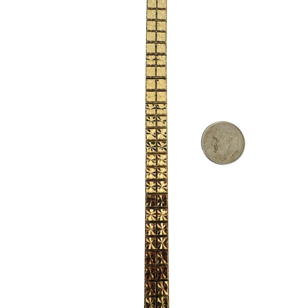 14k Yellow Gold 15g Solid Ladies 9mm Squared Diamond Cut Circle Bracelet 7"