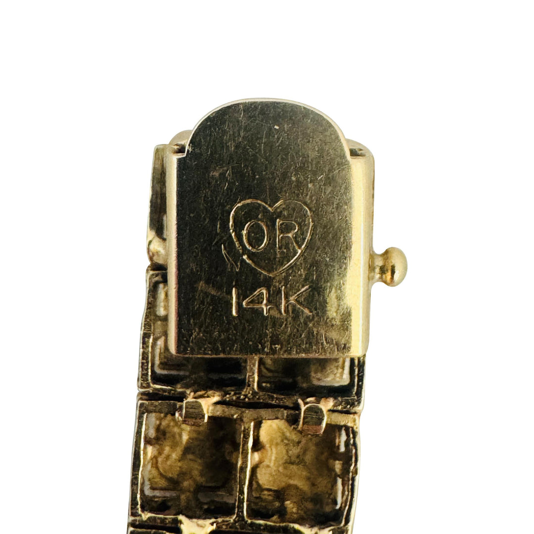 14k Yellow Gold 15g Solid Ladies 9mm Squared Diamond Cut Circle Bracelet 7"