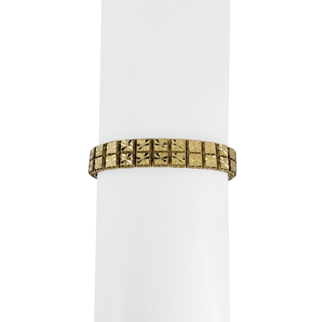 14k Yellow Gold 15g Solid Ladies 9mm Squared Diamond Cut Circle Bracelet 7"