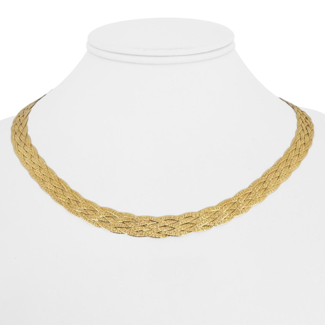 14k Yellow Gold 15g Braided Five Strand Herringbone Link Necklace Italy 18"