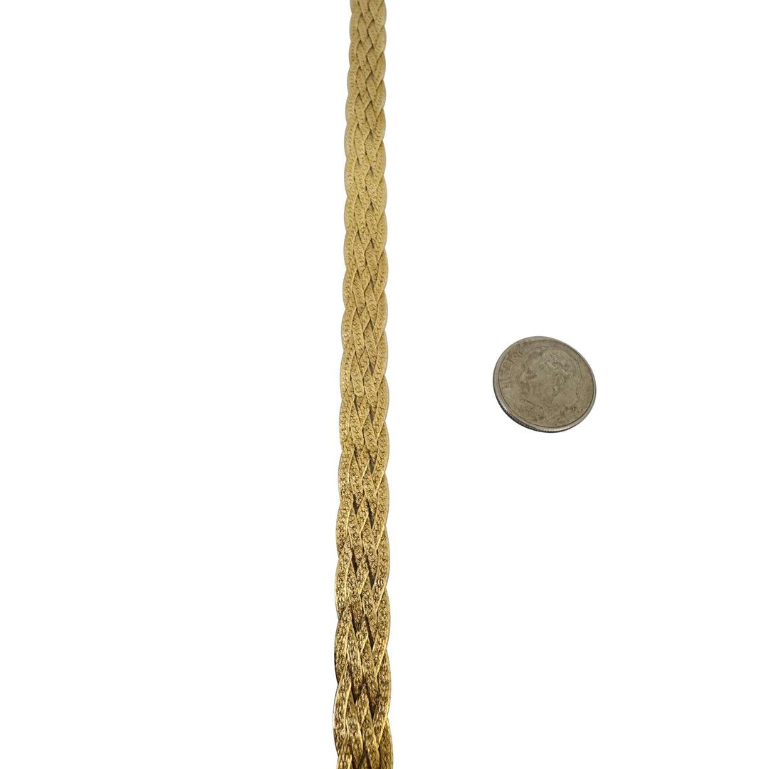 14k Yellow Gold 15g Braided Five Strand Herringbone Link Necklace Italy 18"