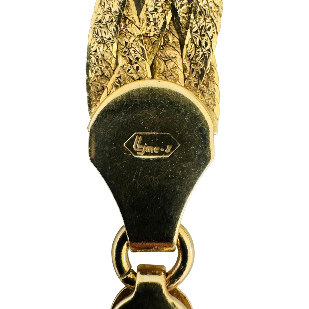 14k Yellow Gold 15g Braided Five Strand Herringbone Link Necklace Italy 18"