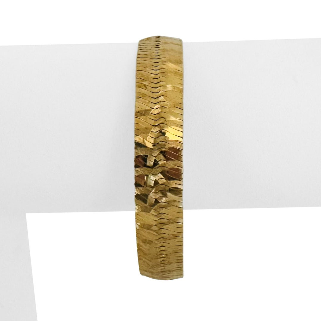 14k Yellow Gold 16.7g Solid Vintage 11mm Striped Herringbone Bracelet Italy 7"