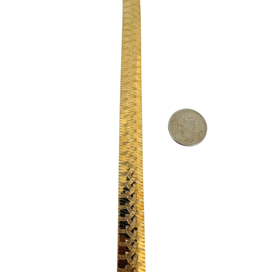 14k Yellow Gold 16.7g Solid Vintage 11mm Striped Herringbone Bracelet Italy 7"