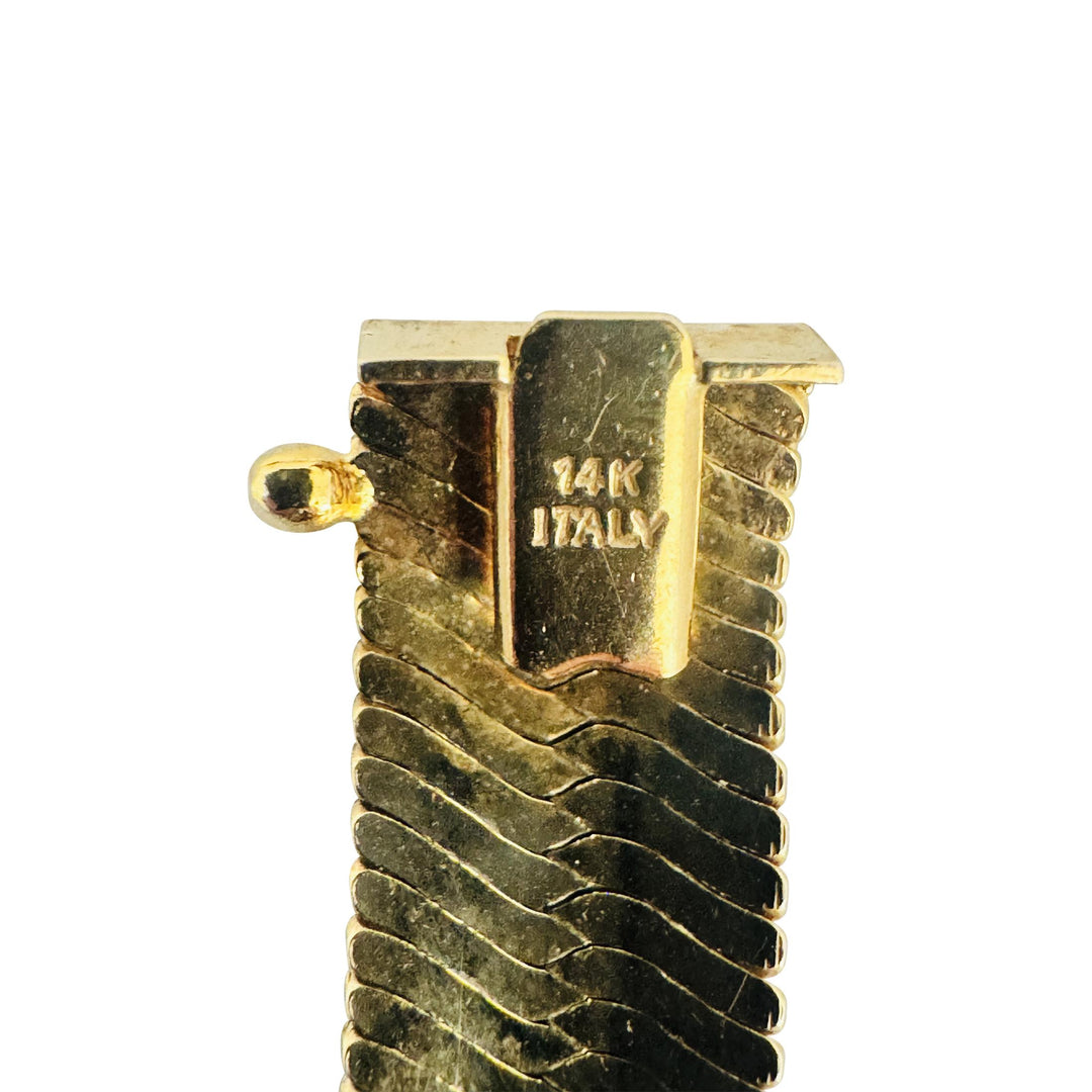 14k Yellow Gold 16.7g Solid Vintage 11mm Striped Herringbone Bracelet Italy 7"