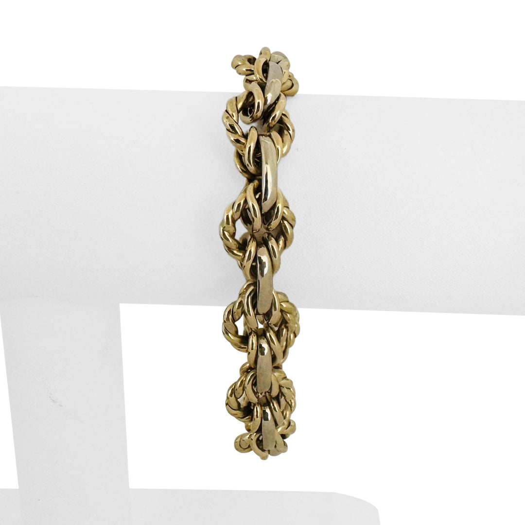 14k Yellow and White Gold 23g Twisted Circle Fancy Link Bracelet Italy 7.5"