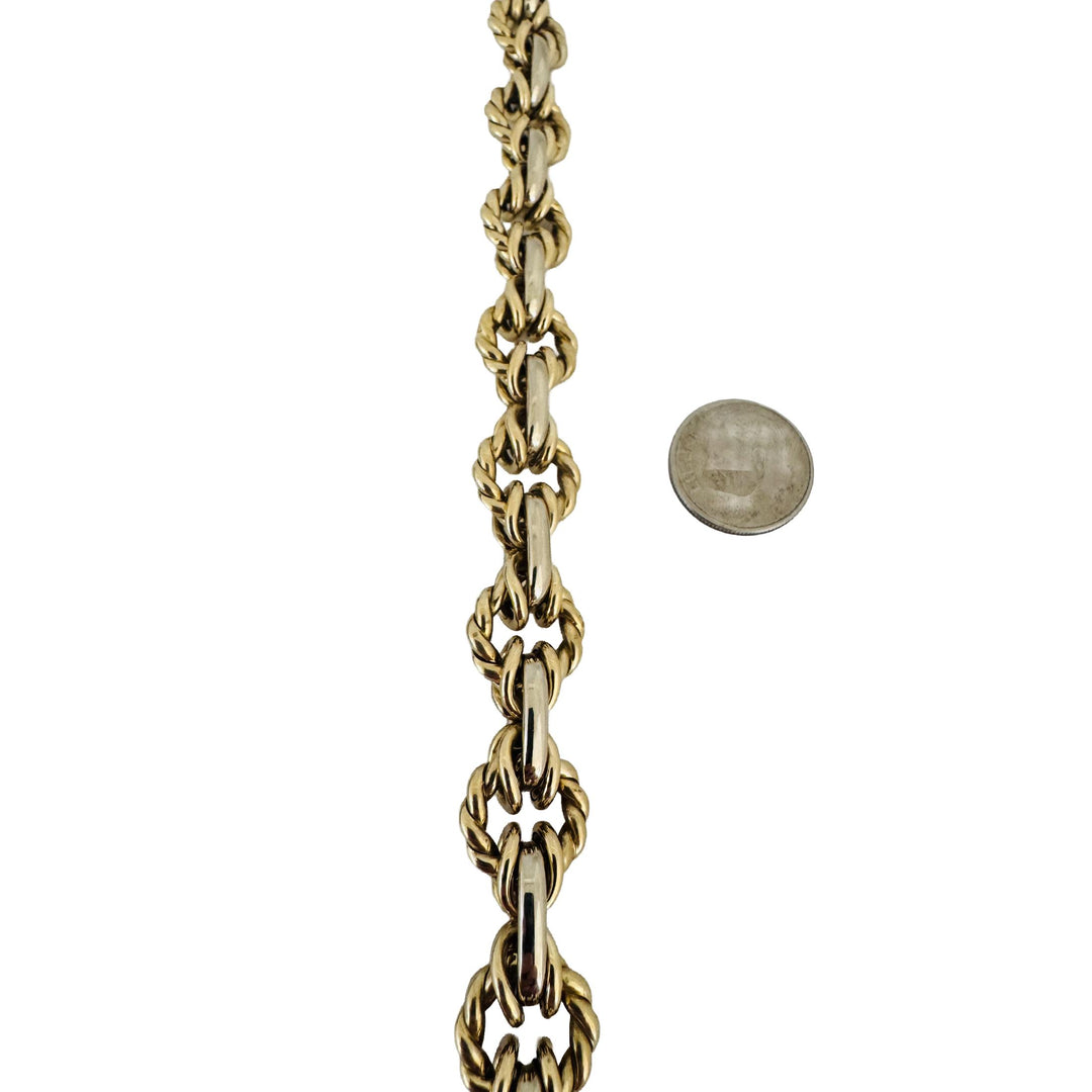 14k Yellow and White Gold 23g Twisted Circle Fancy Link Bracelet Italy 7.5"